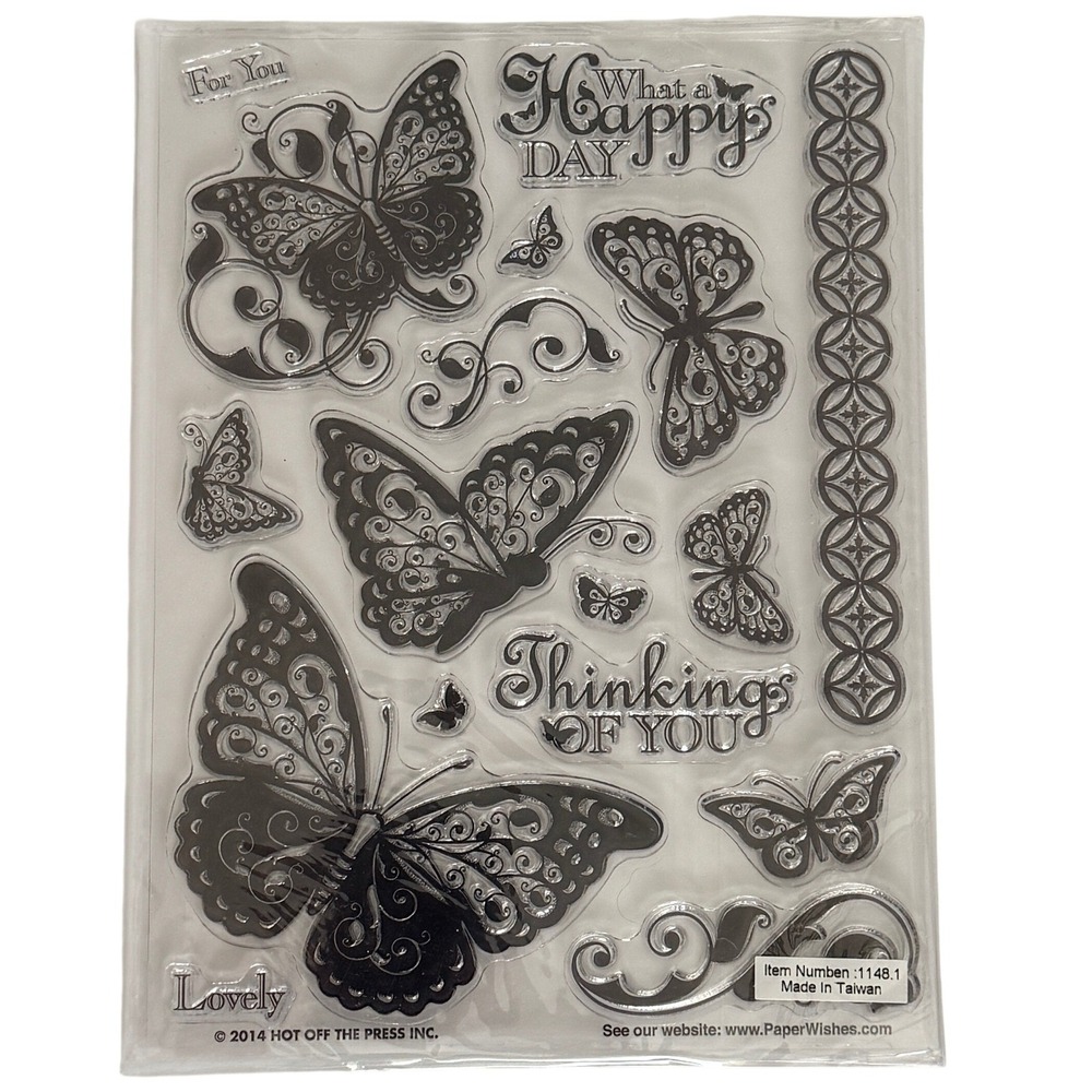 Hot Off The Press Lovely Clear Acrylic Stamps Butterflies Swirls Phrases 1148.1